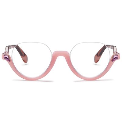 ABETOS Half Frame Reading Glasses Men Women Large Retro Clear Half Rim Eyeglasses Spring Hinge Fashion Readers 1.0 1.5 2.0 2.5 3.0, Pink 3.0