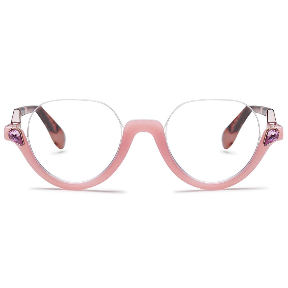 ABETOS Half Frame Reading Glasses Men Women Large Retro Clear Half Rim Eyeglasses Spring Hinge Fashion Readers 1.0 1.5 2.0 2.5 3.0, Pink 3.0