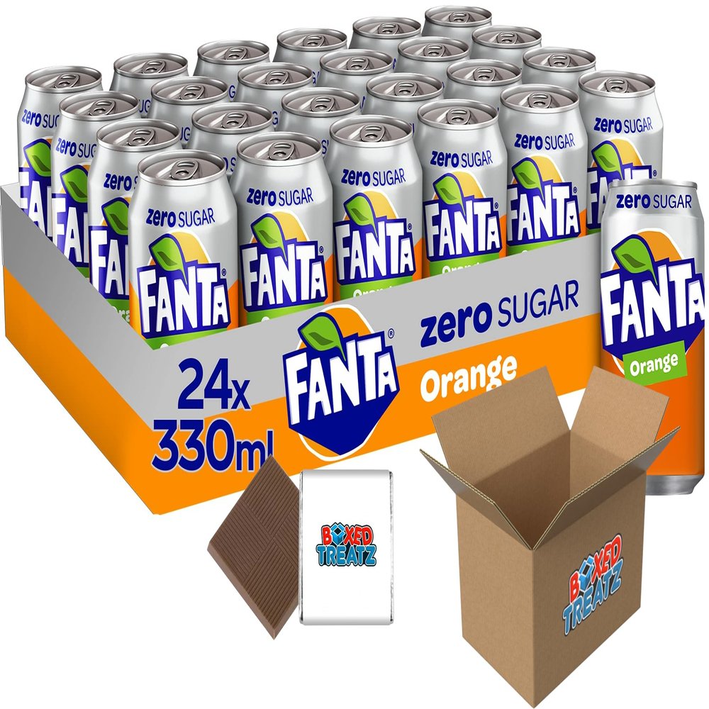 Fanta Selection 330ml-500ml Cans Bottles 5 Assorted Flavours Natural Fruit Flavor Convenient Bulk For Family Perfect For Parties Boxed Treatz (24x330ml, Fanta Zero Orange Cans)