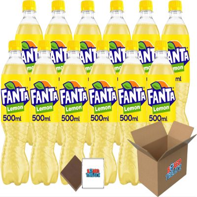 Fanta Selection 12x500ml Fanta Lemon Bottles, Convenient Bulk For School, Business Or Parties Boxed Treatz
