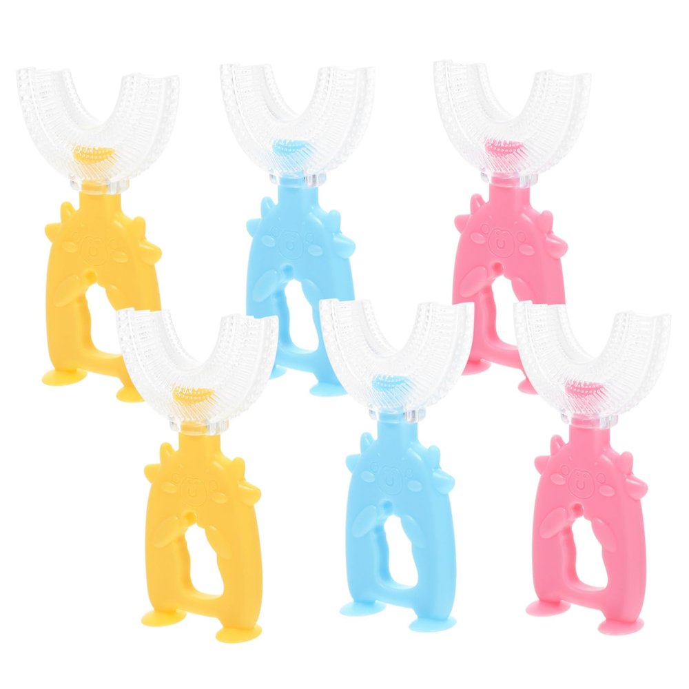 COLLBATH 6pcs Kids U-Shaped Manual Toothbrush Set, Soft Silicone 360 Teeth Cleaning Tool, Colorful Childrens Oral Care for Home Use