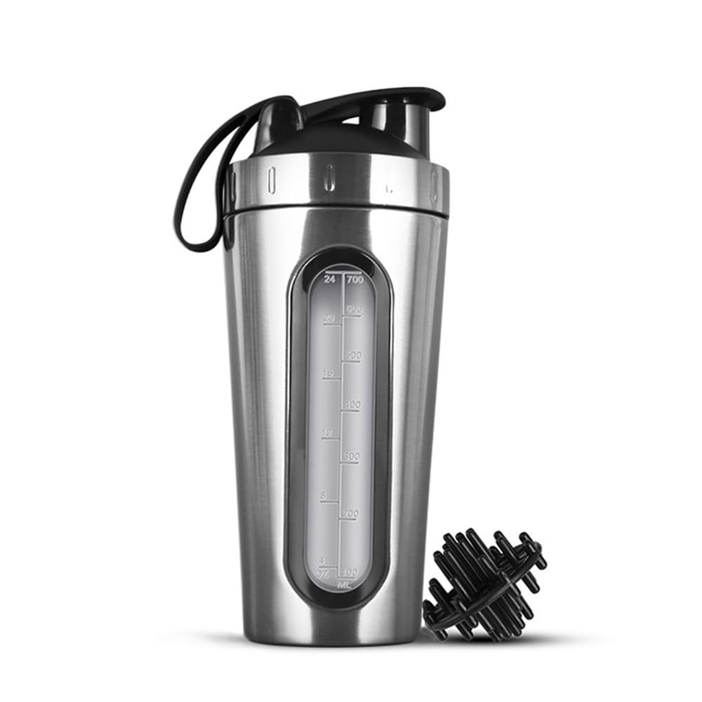 Kliplinc Shaker Bottles for Protein Mixtures, Protein Shaker Made of Stainless Steel, Does Not Stay Cold/Heat, Metal Shaker Cup with Visible Window, Easy to Use