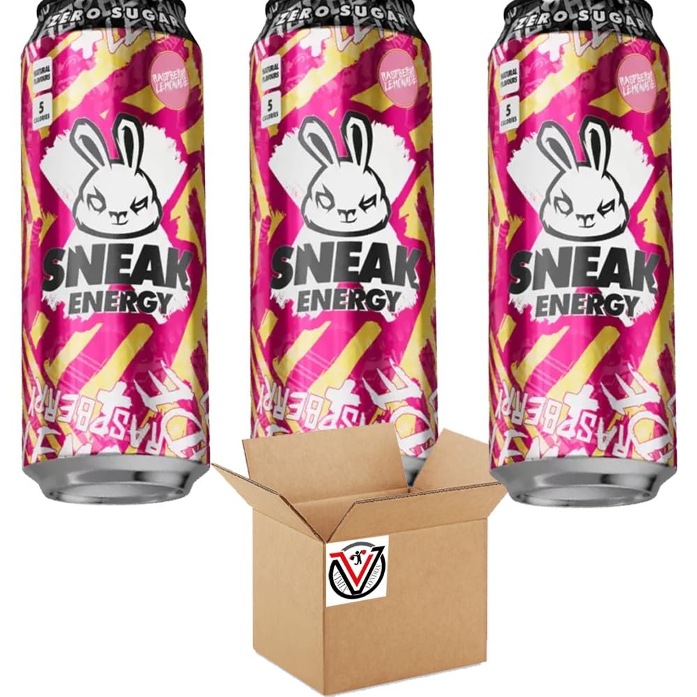 FreshCart Basics Sneak-Energy Tropikilla, Purple Storm, Blizzard Lemonade, Raspberry Lemonade Can 500ml - Zero Sugar and No Artificial Colours or Flavours (03 Cans, Raspberry Lemonade)