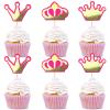 Ercadio 24 Pack Princess Crown Cupcake Toppers Glitter Baby Shower Crown Cupcake Picks Wedding Girls Birthday Party Cake Decorations Supplies Crown Pink view 1