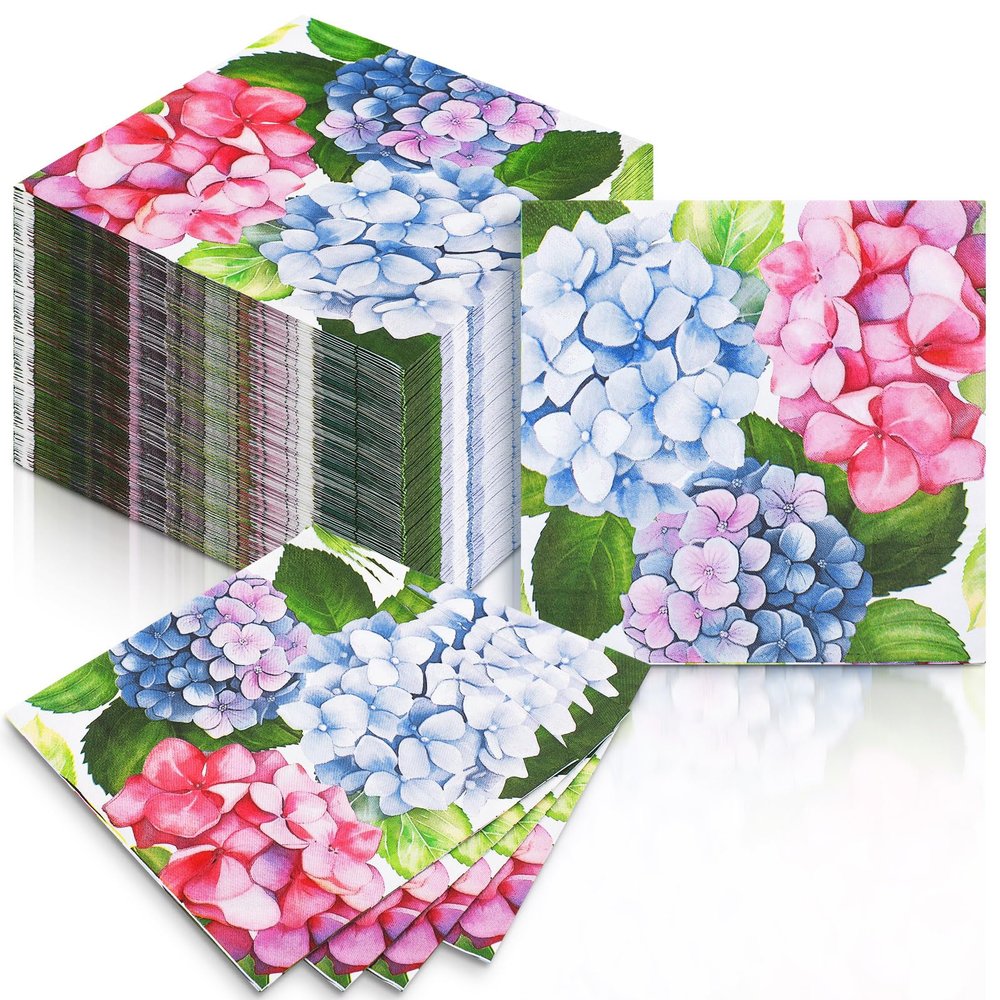 Feifeiya 60 Pcs Hydrangea Cocktail Paper Napkins 6.5 x 6.5 Inches Disposable Paper Napkins Dessert Beverage Tissue for Decoupage Luncheon Tissue for Theme Party Wedding Birthday Party