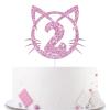 YHEZXUN Cat 2 Cake Topper, 2nd Birthday Cake Decoration, Pet Cat Kitty Theme Two Years Old Cake Topper Pink Glitter Cute Party Supplies view 1