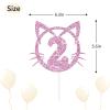 YHEZXUN Cat 2 Cake Topper, 2nd Birthday Cake Decoration, Pet Cat Kitty Theme Two Years Old Cake Topper Pink Glitter Cute Party Supplies view 2