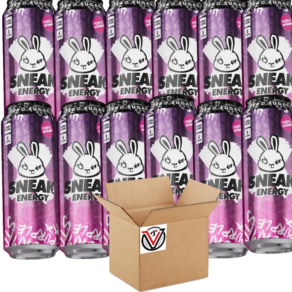 Sneak-Energy Tropikilla, Purple Storm, Blizzard Lemonade, Raspberry Lemonade Can 500ml - Zero Sugar and No Artificial Colours or Flavours (12 Cans, Purple Storm)