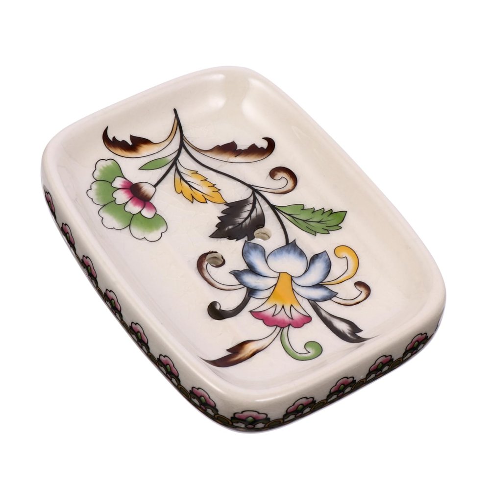 Zerodeko Creative Ceramic Soap Dish Tray with Drainage for Bathroom and Kitchen Elegant Design Space-saving Holder for Sponges and Items Multi-purpose Use