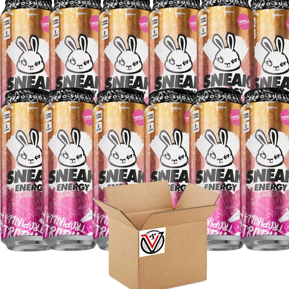 Sneak-Energy Tropikilla, Purple Storm, Blizzard Lemonade, Raspberry Lemonade Can 500ml - Zero Sugar and No Artificial Colours or Flavours (12 Cans, Tropikilla)
