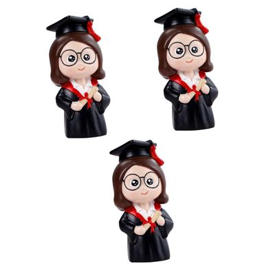 ibasenice 3pcs Graduation Cake Decor Class of Graduation Girl Resin Figure for Cupcake Decoration