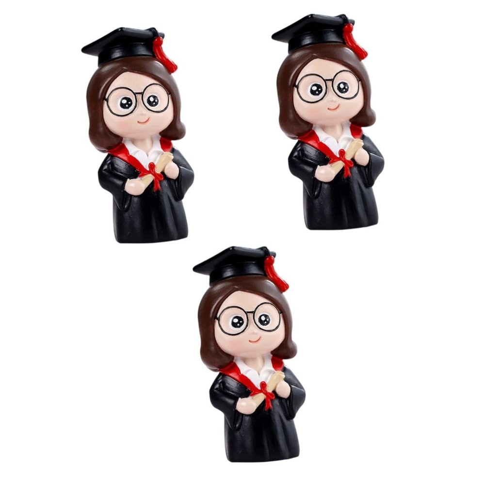 ibasenice 3pcs Graduation Cake Decor Class of Graduation Girl Resin Figure for Cupcake Decoration