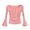 One-Shoulder Trumpet Long-Sleeved T-Shirt for Women in Autumn New Tight-Fitting Pleated Slimming top-Pink-M view 1