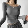 One-Shoulder Trumpet Long-Sleeved T-Shirt for Women in Autumn New Tight-Fitting Pleated Slimming top-Pink-M view 4