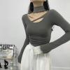 Half turtleneck hollow fleece long-sleeved bottoming shirt for women in autumn and winter with slimming top-Purple-M view 3