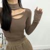Half turtleneck hollow fleece long-sleeved bottoming shirt for women in autumn and winter with slimming top-Purple-M view 4