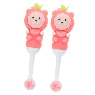 FRCOLOR Kids Toothbrush 2pcs Soft Bristle Children's Manual Toothbrushes Bear Shape Pink Round Head for Toddlers 0-9 Years Dental Care