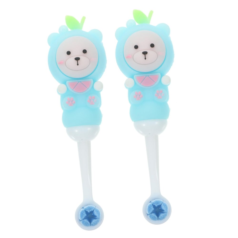 FRCOLOR 2pcs Kids Toothbrush Soft Bristles Round Head Manual Toothbrush for Toddlers Ages 0-9 Blue Fruit Bear Design Childrens Dental Care Accessories