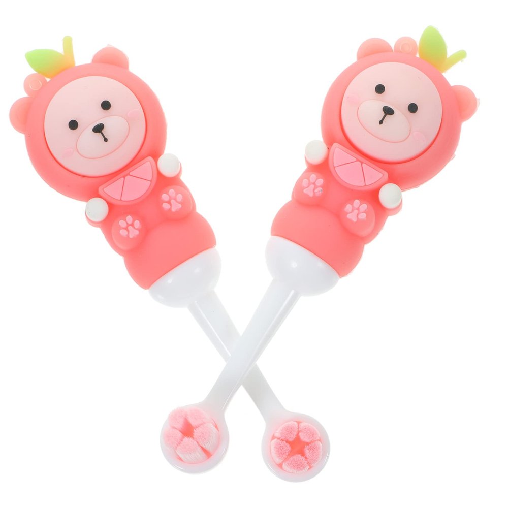 FRCOLOR Children's Toothbrush 2pcs Soft Bristles Manual Toothbrushes with Round Head Ergonomic Kids Teeth Brush for Toddlers 0-9 Years Pink Cute Bear Design