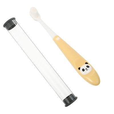FRCOLOR Childrens Toothbrush Soft Bristles 2-12 Years Old Panda Design Yellow Manual Toothbrush with Storage Bucket Mouth Care Teeth Cleaning Tool for Kids
