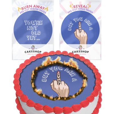 Cakeshop You're Not Old Yet Rude Burn Away Edible Cake Topper Pack | 1 x Icing sheet & 1 x Wafer Sheet | Rude Birthday Joke For Him/Her | Multiple Shapes & Sizes to Choose