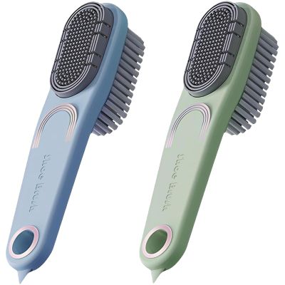 2 Pack Laundry Stain Brush Double-Sided Soft Bristle Cleaning Brush Long Handle Laundry Brush for Stain Removal Shoes Clothes Scrub Brush Silicone Soft Brush Household Cleaning Tool