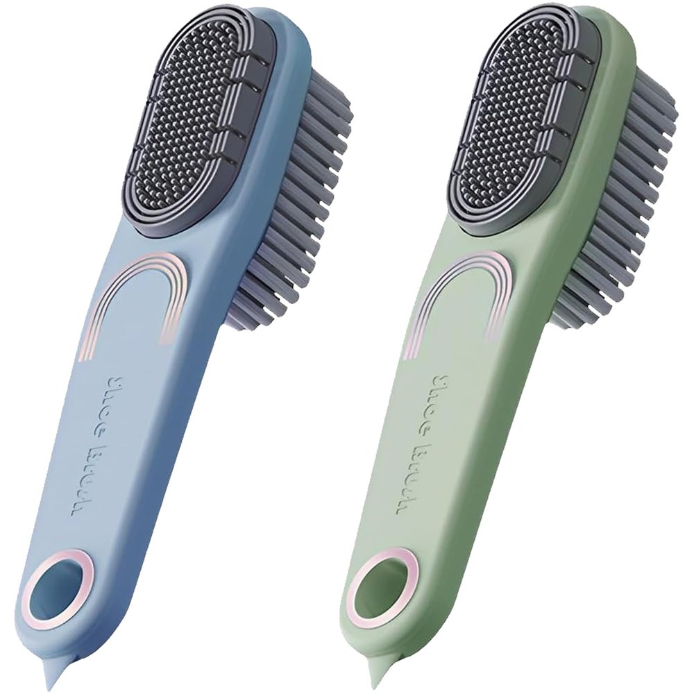 2 Pack Laundry Stain Brush Double-Sided Soft Bristle Cleaning Brush Long Handle Laundry Brush for Stain Removal Shoes Clothes Scrub Brush Silicone Soft Brush Household Cleaning Tool