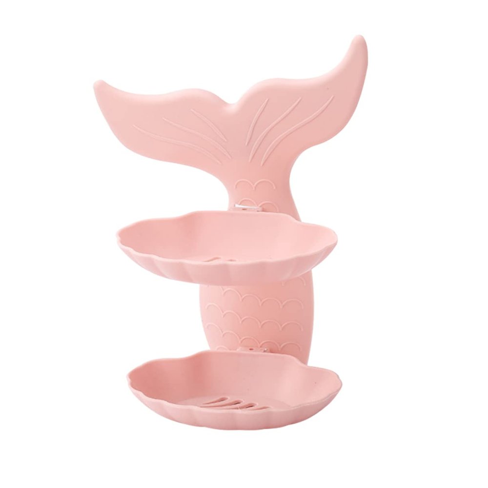 PRETYZOOM Wall Mounted Soap Dish Double Layer Plastic Soap Holder Punch-free Shell for Bathroom Shower Storage Pink
