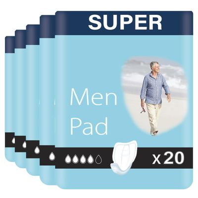 100 x Incontinence Pads With Adhesive Strip for Men - Maximum Dryness and Extra Protection - Anatomical Shaped Bladder Weakness Protection
