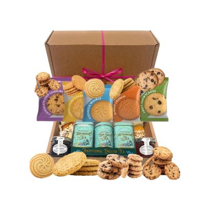 Tea Gift Set Hamper for Mothers with British Buttery Biscuits, Marmalade & Strawberry jam and English Loose Tea for Tea Lovers