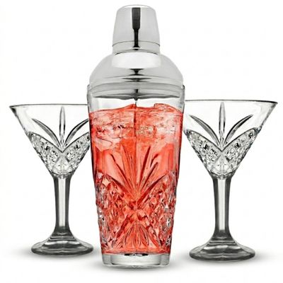 Godinger Dublin Collection Dublin Cocktail Shaker Set and 2 Martini Glasses