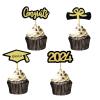 2024 Graduation Decorations Cake Toppers Set of 12, Gold Black Glitter Congrats Grad 2024 Cupcake Toppers Grad Caps & Diploma Cake Toppers 2024 Graduation Party Cake Decorations Supplies view 1