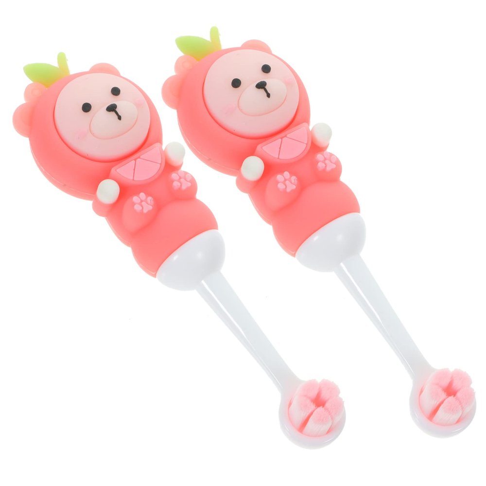 Ipetboom Childrens Toothbrush 2pcs Soft Bristles Toddler Toothbrush with Rounded Head Pink Fruit Bear Design for Ages 0-9 Years Oral Care