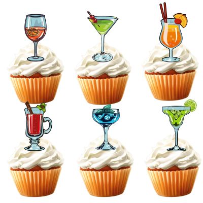 18pcs Cocktail Cupcake Toppers for Men Women Birthday Tropical Hawaiian and Pool Theme Party Supplies Drink Beer Wine Cake Decorations