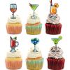 18pcs Cocktail Cupcake Toppers for Men Women Birthday Tropical Hawaiian and Pool Theme Party Supplies Drink Beer Wine Cake Decorations view 3