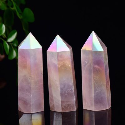 ICXLPMC 1pcs Natural Single Pointed Electroplated Pink Crystal Column Home Decor Ornaments Gifts Crystals Crafts Office Decoration Home Collections (Color : 5-6cm, Size : 3pcs)