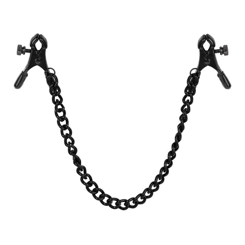 Strong Nipple Clamps with Chains for Women Non-Piercing Nipple Clips Adjustable Body Chain Pendants Decorations (Black (with Chain))
