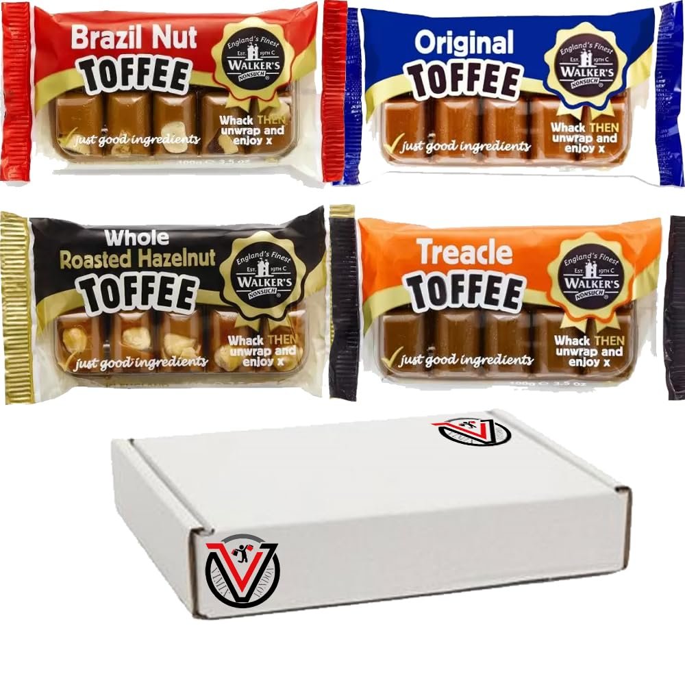 04 x Walkers Mixed Nonsuch Brazil Nut, Treacle, Hazelnut & Original Toffee Bars 100g | VIMIX