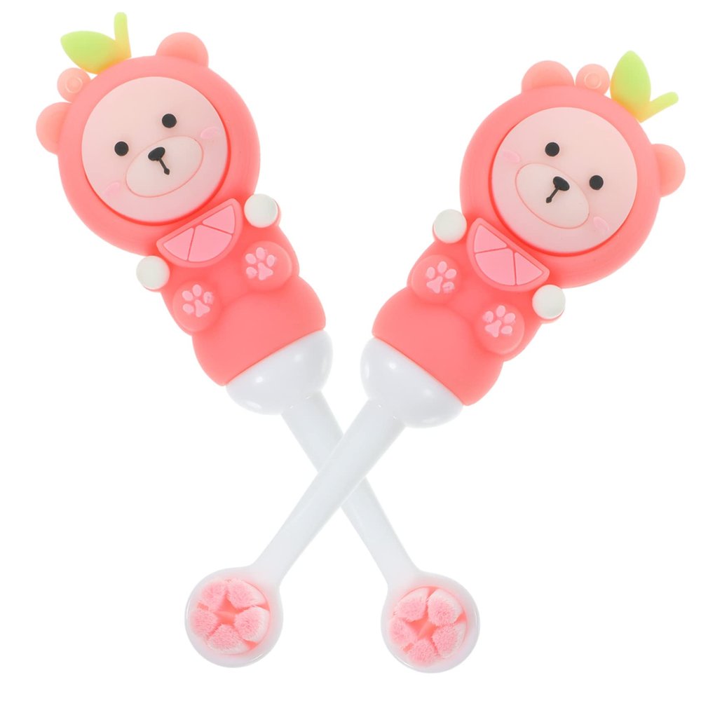 Beaupretty Kids Toothbrush 2pcs Soft Bristle Children's Tooth Brush Cute Bear Design Rounded Head for Toddlers and Kids 0-9 Years Pink Bulk Set