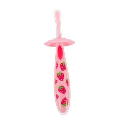 Beaupretty Baby Silicone U-Shaped Toothbrush for Toddlers Portable Infant Tooth Clean Tool Strawberry Design English Packaging for Baby Oral Care