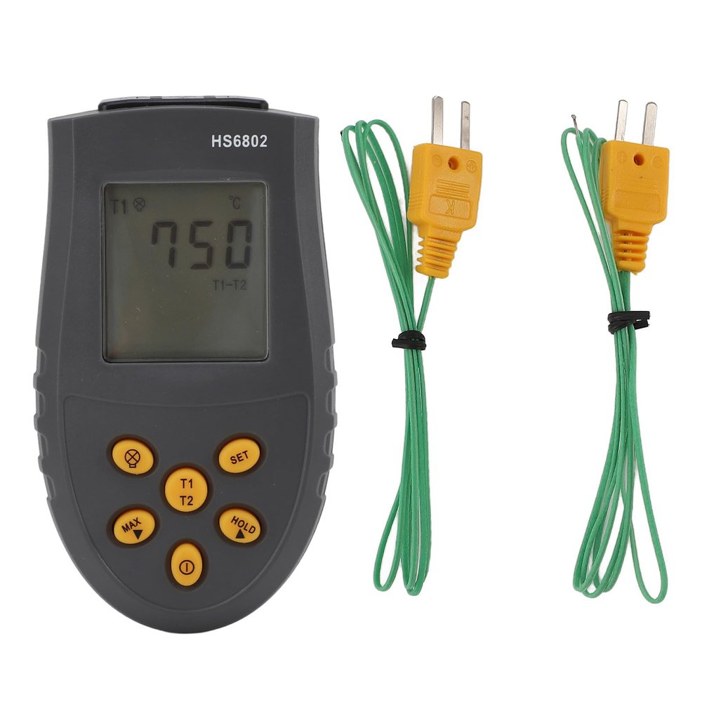 Tyenaza Digital Dual Channel Thermometer, HS6802 Handheld High Accuracy LCD Display Temperature Measuring Equipment, High Temperature Meter for J T E N Type