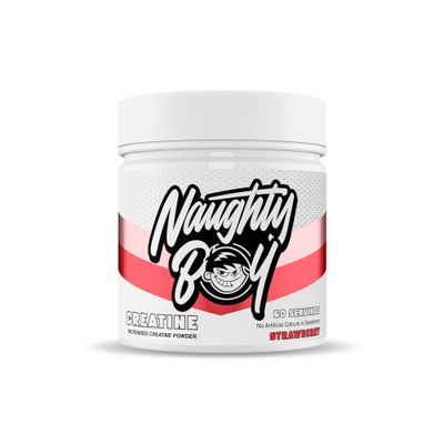 NaughtyBoy Flavoured Micronized Creatine Monohydrate Powder - Strawberry, 60 Servings, 5g Per Serving, Unisex Strength & Performance Support, Easy Mixing, Pre or Post-Workout Use