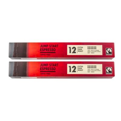 20 x Jump Start Espresso Coffee Pod Capsules (2 x 10pk), Strong Extra Dark Roast, Strength 12, Aluminium, Compatible with Nespresso