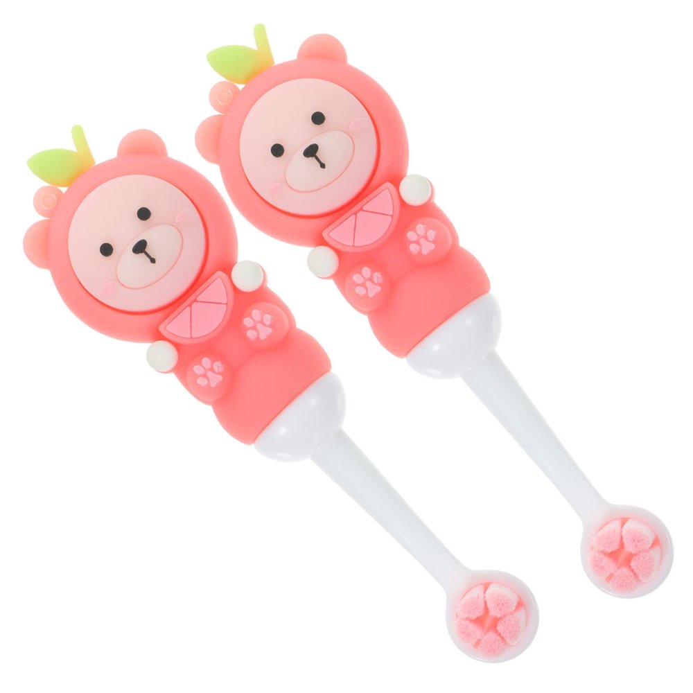 FOMIYES 2pcs Soft Bristle Kids Toothbrush Cute Bear Design for Toddlers Age 0-9 Round Head Pink Color for Children's Dental Care