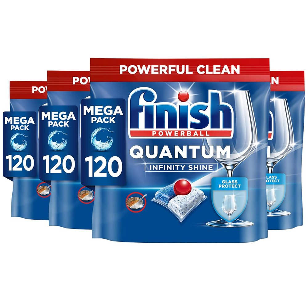 Finish Quantum Infinity Shine Dishwasher Tablets Bulk 5 Pack | Scent : Regular | Size : 120 Dishwasher Tabs | for Sparkling Clean (Total 480 Tablets)