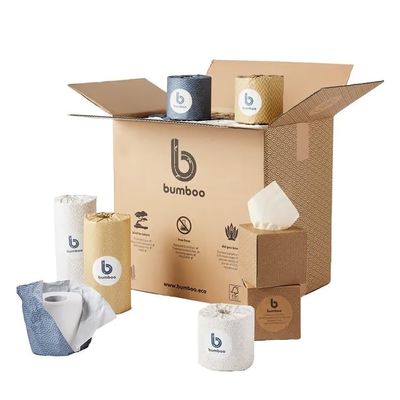 Bumboo Bamboo Toilet Roll, Kitchen Towel & Face Tissue 33 Pack |27 x Wrapped 3 ply Toilet Paper| 3 x Wrapped 2 ply Kitchen Towels | 3 x Unbleached Facial Tissue Cubes