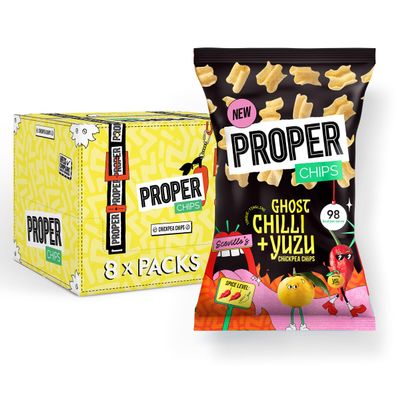 PROPER Ghost Chilli & Yuzu Chickpea Chips, 8 x 85g, Vegan and Gluten-Free Snack, Spicy Chips