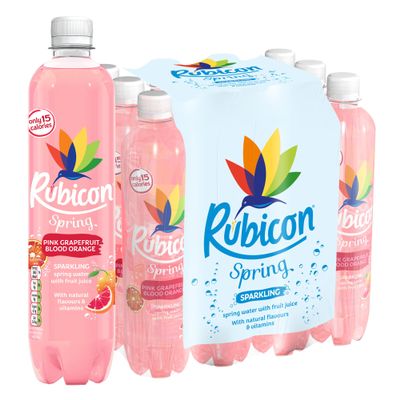 Rubicon Spring 12 Pack Pink Grapefruit & Blood Orange, Sparkling Spring Water with Real Fruit Juice & Natural Flavours, Only 15 Calories - 12 x 500ml Multipack Bottles