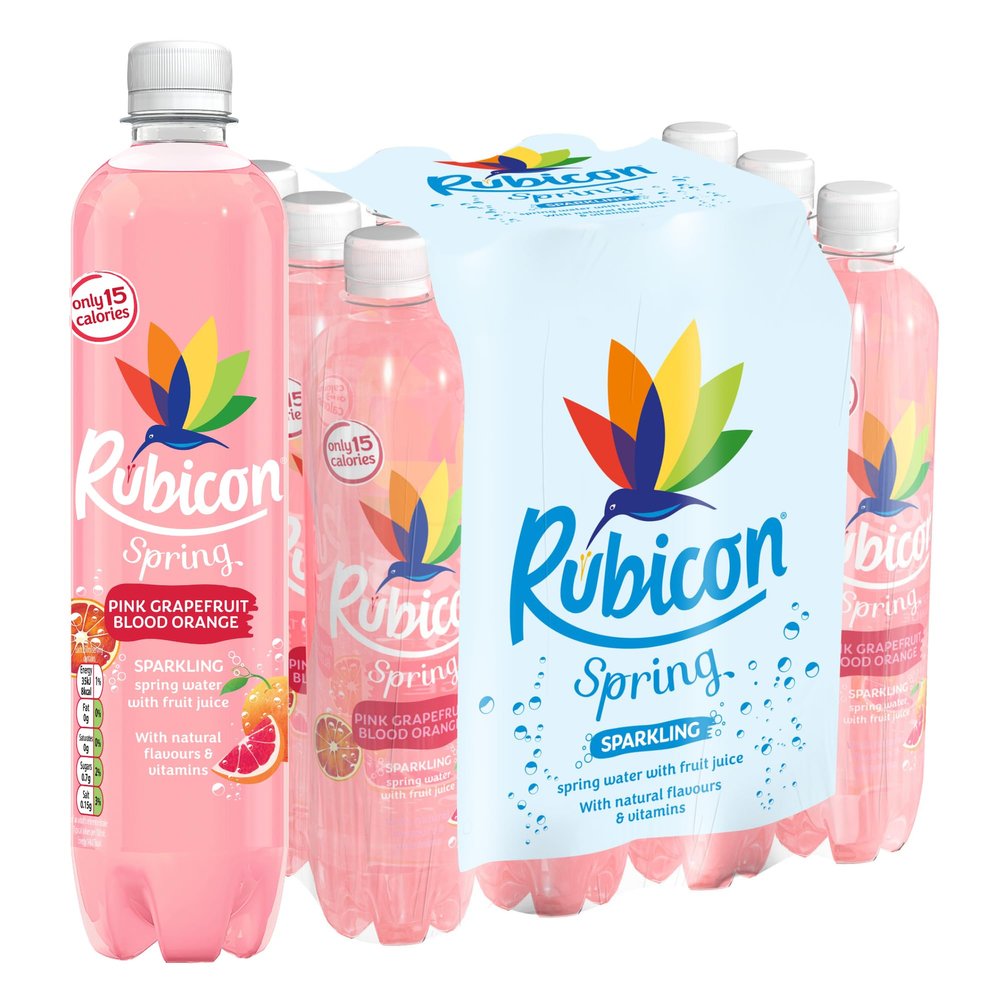 Rubicon Spring 12 Pack Pink Grapefruit & Blood Orange, Sparkling Spring Water with Real Fruit Juice & Natural Flavours, Only 15 Calories - 12 x 500ml Multipack Bottles