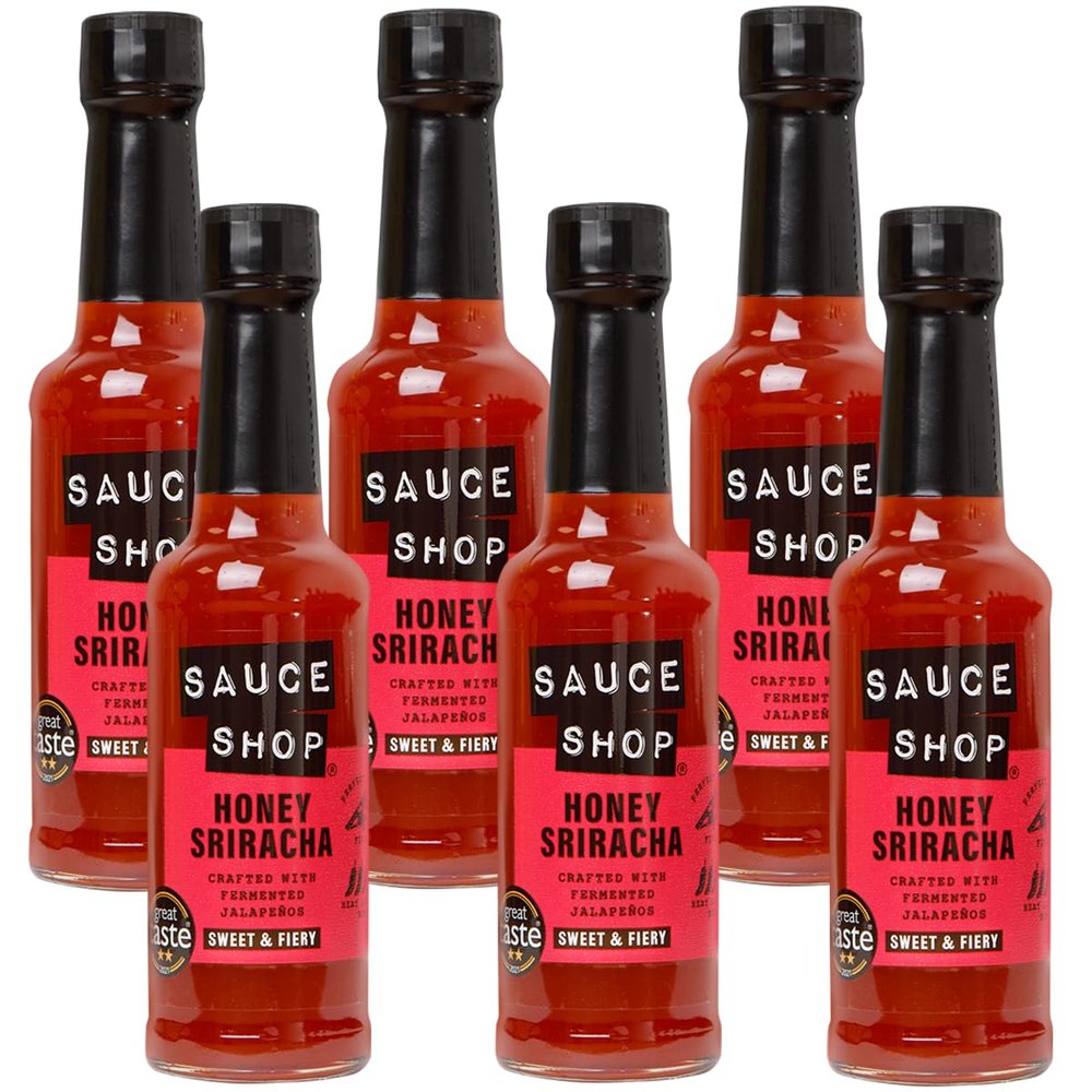 Sauce Shop - Honey Sriracha Drizzle, Pack of 6 - Sweet Chilli Flavour, Suitable for Vegetarians, Made in the UK - 6x 190g Glass Jars